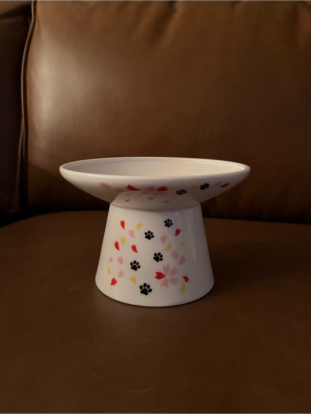 Necoichi Raised Ceramic Cat Bowl w/ Flowers